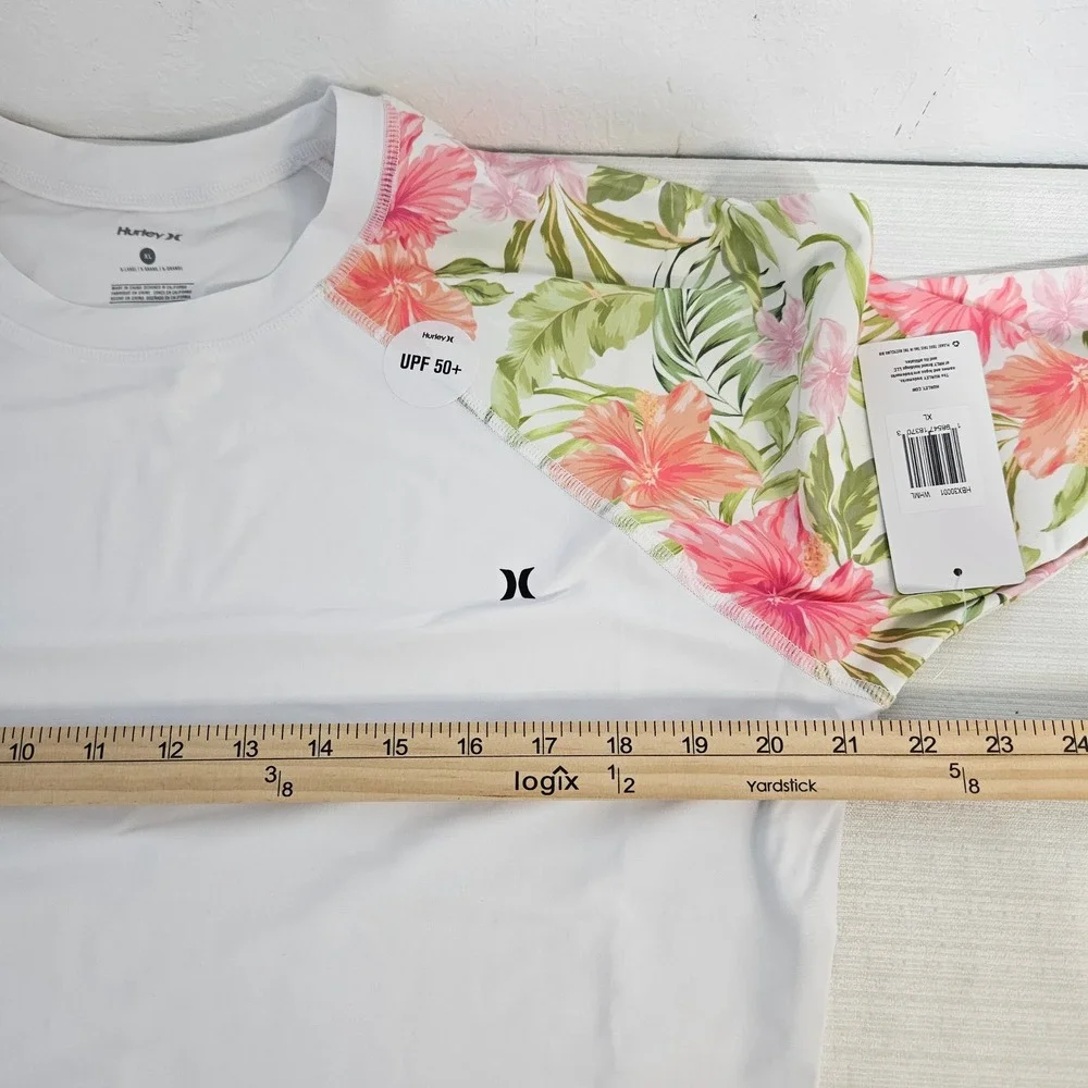 Hurley Womens Rash Guard and Swim Shorts Set Floral UPF 50 sz XL beach vacation - Picture 13 of 15